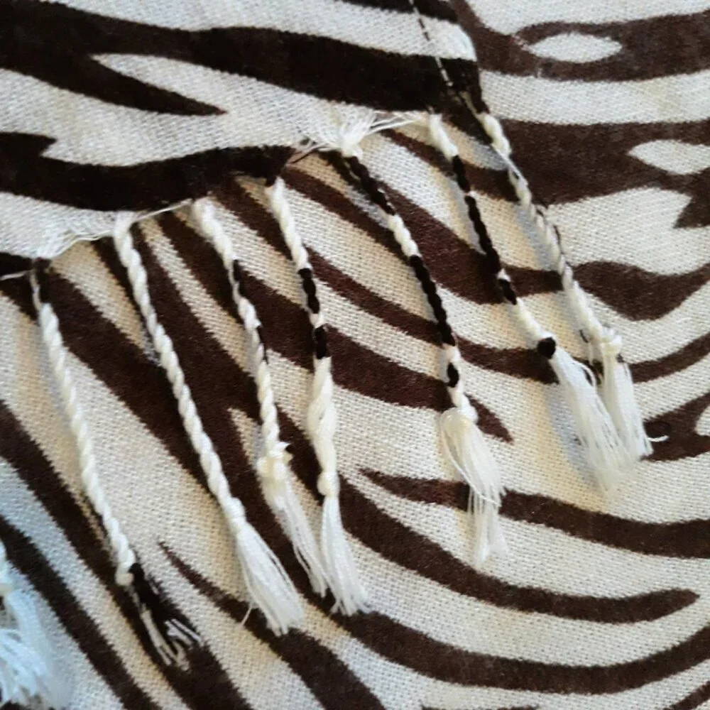Zebra Print Fringed Pashmina Scarf 27x73